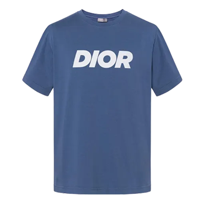Dior Italic Relaxed Fit Distressed Tee Shirt blue